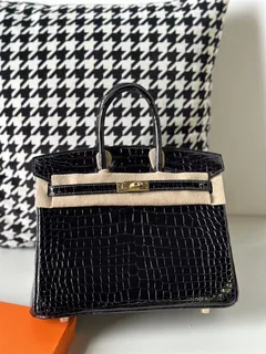 Crocodile Leather Gallon Purple 25cm Glossy Gold Hardware Top Handle Tote Bag WCB126 image 2