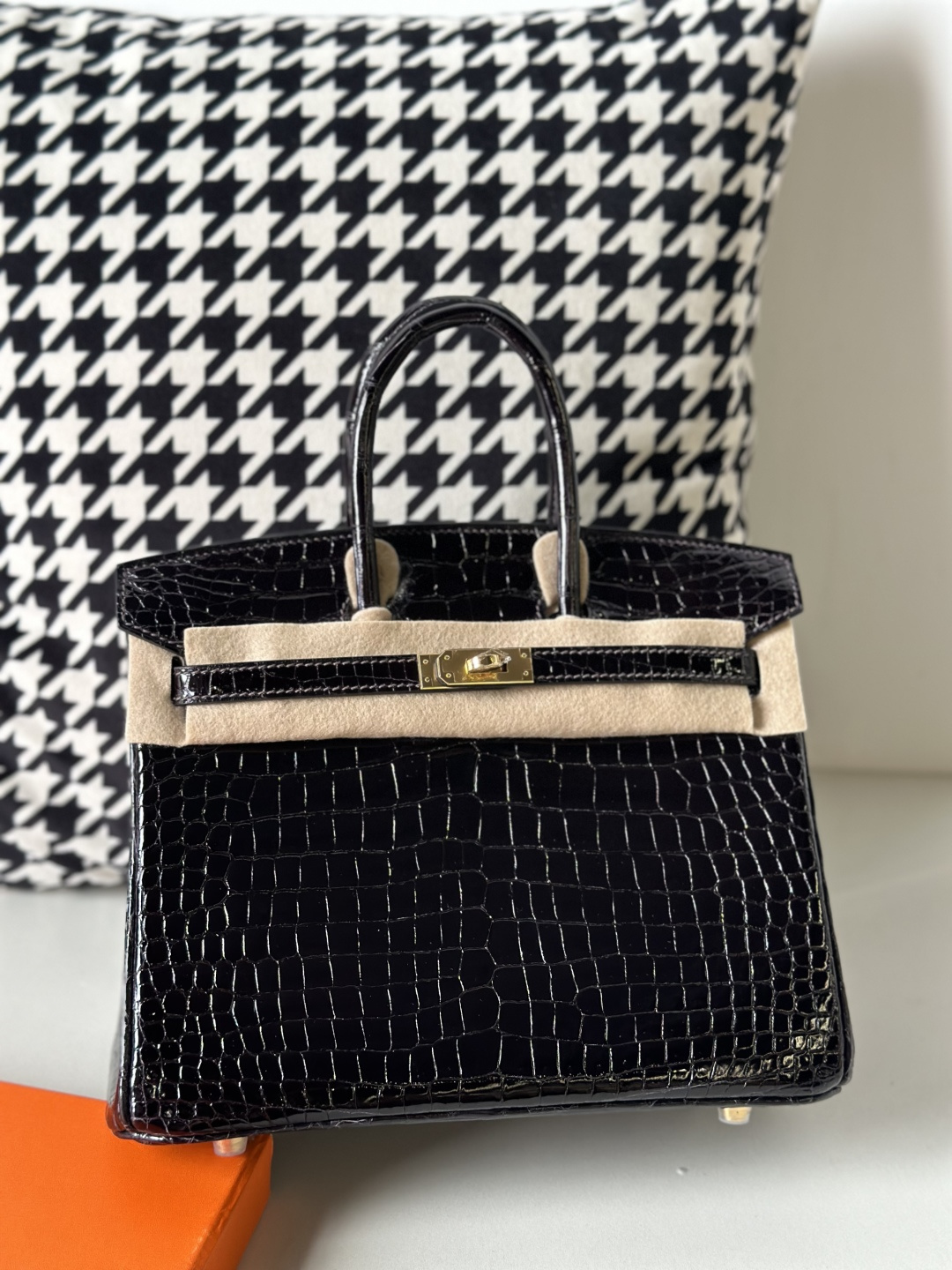 Crocodile Leather Gallon Purple 25cm Glossy Gold Hardware Top Handle Tote Bag WCB126 photo 2