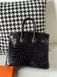 Crocodile Leather Gallon Purple 25cm Glossy Gold Hardware Top Handle Tote Bag WCB126 image 3