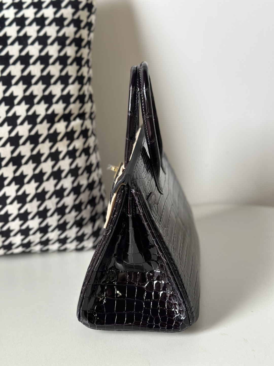 Crocodile Leather Gallon Purple 25cm Glossy Gold Hardware Top Handle Tote Bag WCB126 photo 4