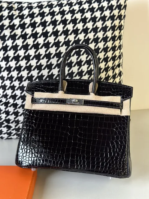 Crocodile Leather Gallon Purple 25cm Glossy Silver Hardware Top Handle Tote Bag WCB127