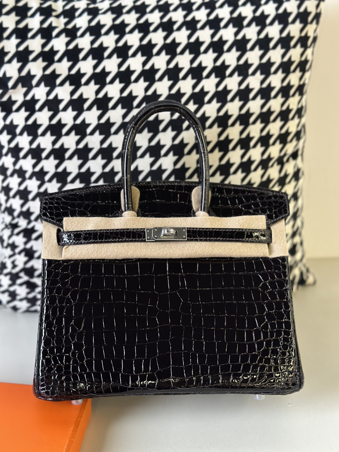 Crocodile Leather Gallon Purple 25cm Glossy Silver Hardware Top Handle Tote Bag WCB127 image 2