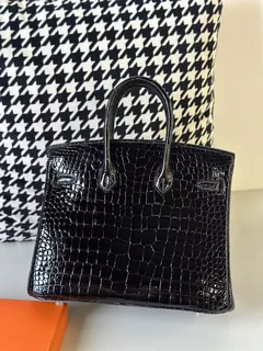 Crocodile Leather Gallon Purple 25cm Glossy Silver Hardware Top Handle Tote Bag WCB127 image 3