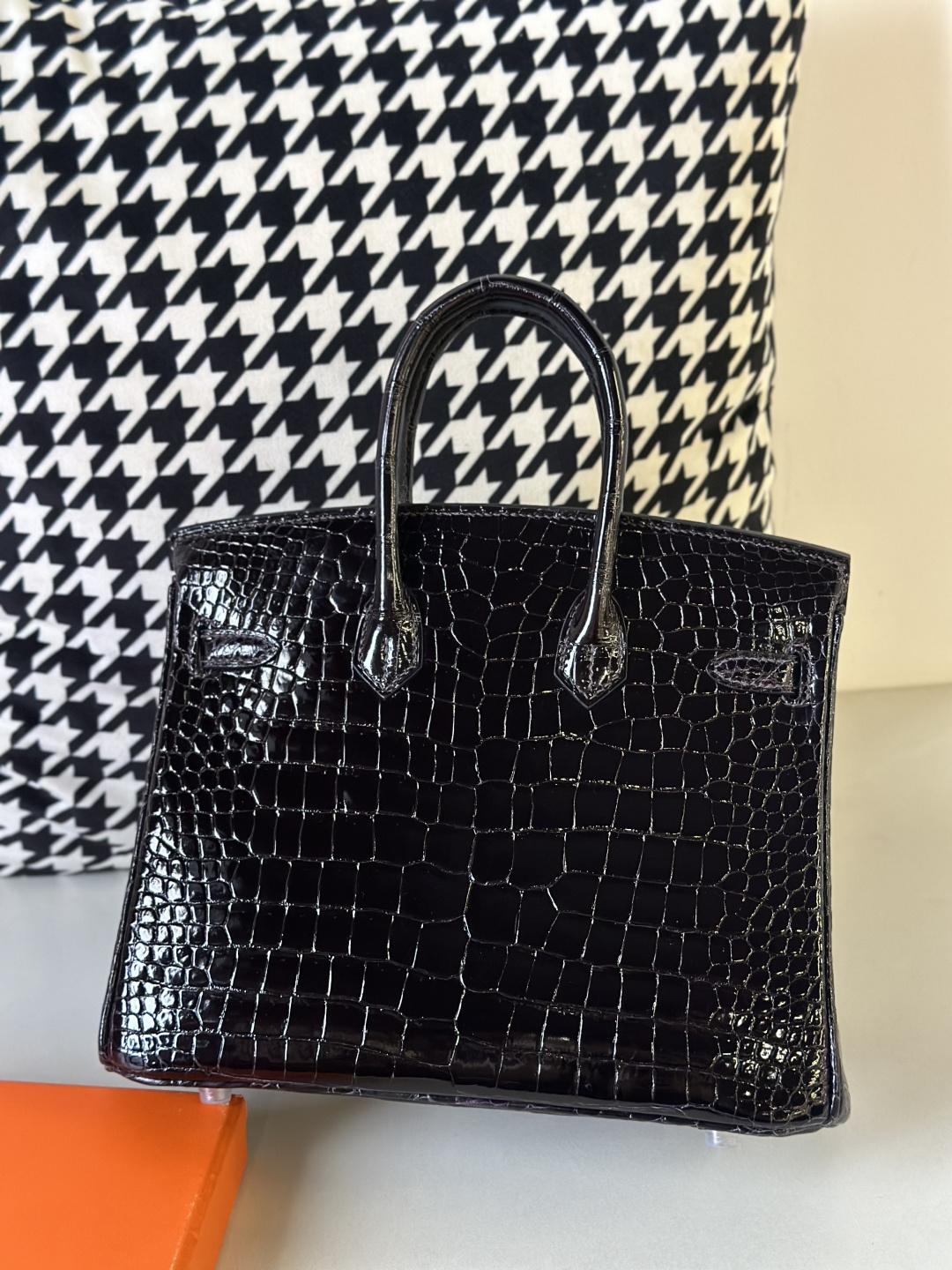 Crocodile Leather Gallon Purple 25cm Glossy Silver Hardware Top Handle Tote Bag WCB127 image 3