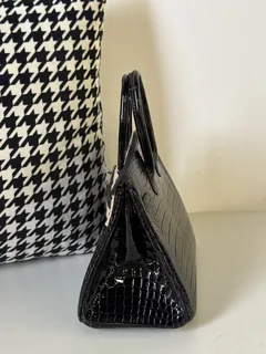 Crocodile Leather Gallon Purple 25cm Glossy Silver Hardware Top Handle Tote Bag WCB127 image 4