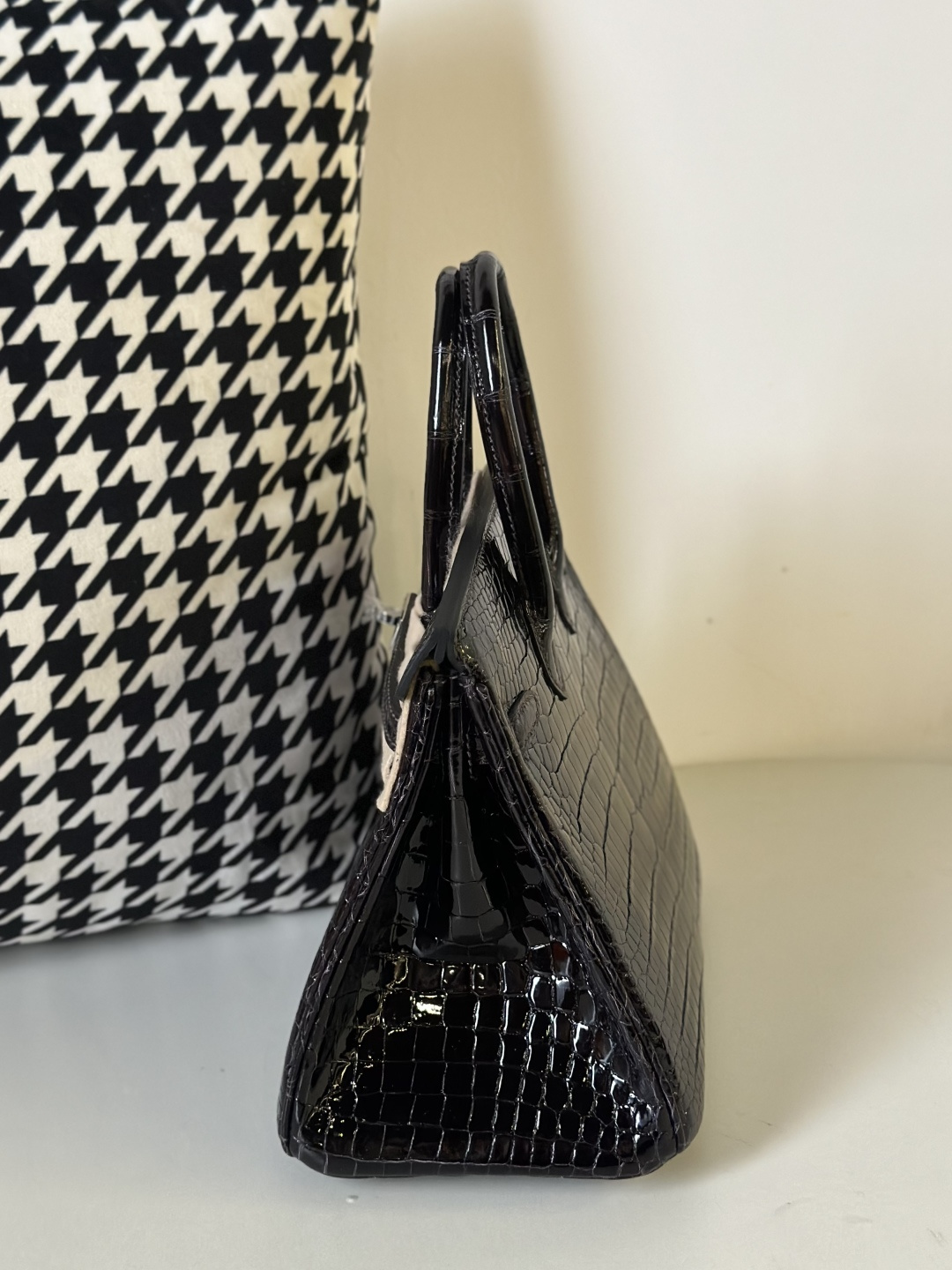 Crocodile Leather Gallon Purple 25cm Glossy Silver Hardware Top Handle Tote Bag WCB127 image 4