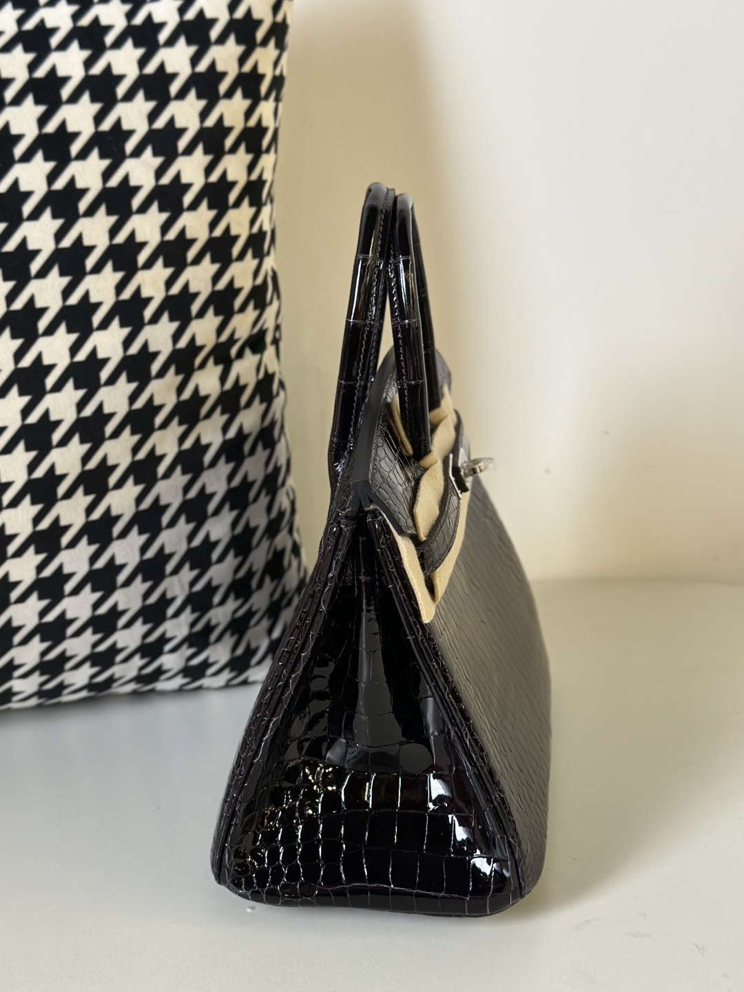 Crocodile Leather Gallon Purple 25cm Glossy Silver Hardware Top Handle Tote Bag WCB127 image 5