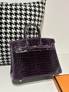 Crocodile Leather Gallon Purple 25cm Glossy Gold Hardware Top Handle Tote Bag WCB128 image 2