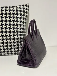 Crocodile Leather Gallon Purple 25cm Glossy Gold Hardware Top Handle Tote Bag WCB128 image 4