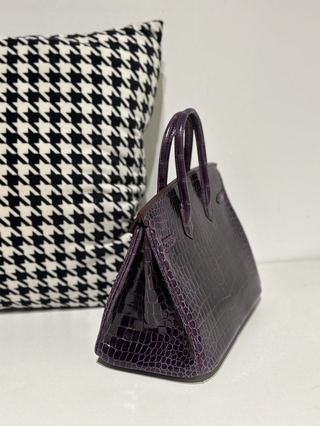 Crocodile Leather Gallon Purple 25cm Glossy Gold Hardware Top Handle Tote Bag WCB128 photo 4