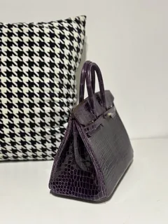 Crocodile Leather Gallon Purple 25cm Glossy Gold Hardware Top Handle Tote Bag WCB128 image 5