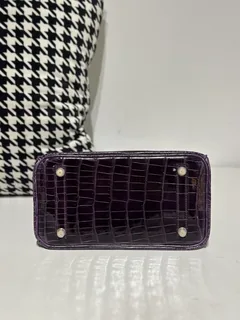 Crocodile Leather Gallon Purple 25cm Glossy Gold Hardware Top Handle Tote Bag WCB128 image 6