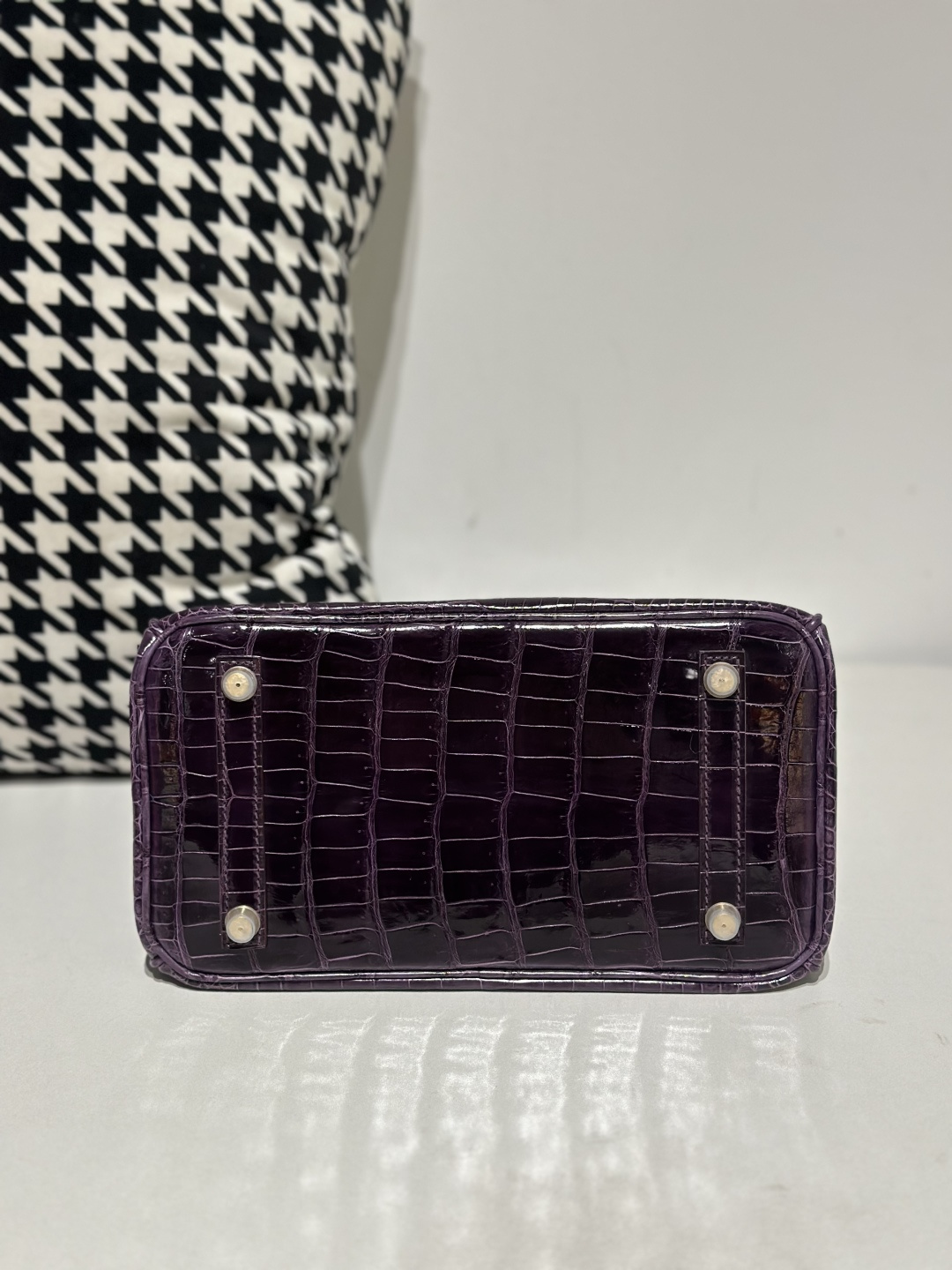 Crocodile Leather Gallon Purple 25cm Glossy Gold Hardware Top Handle Tote Bag WCB128 photo 6