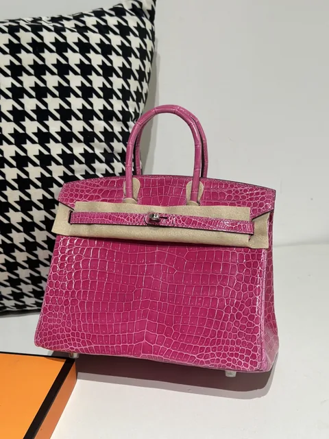 Crocodile Leather Mexican Pink 25cm Glossy Silver Hardware Top Handle Tote Bag WCB129