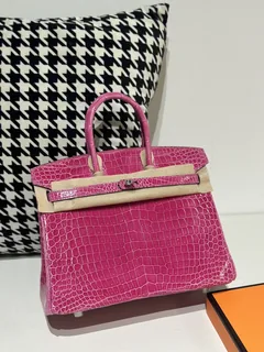Crocodile Leather Mexican Pink 25cm Glossy Silver Hardware Top Handle Tote Bag WCB129 image 2