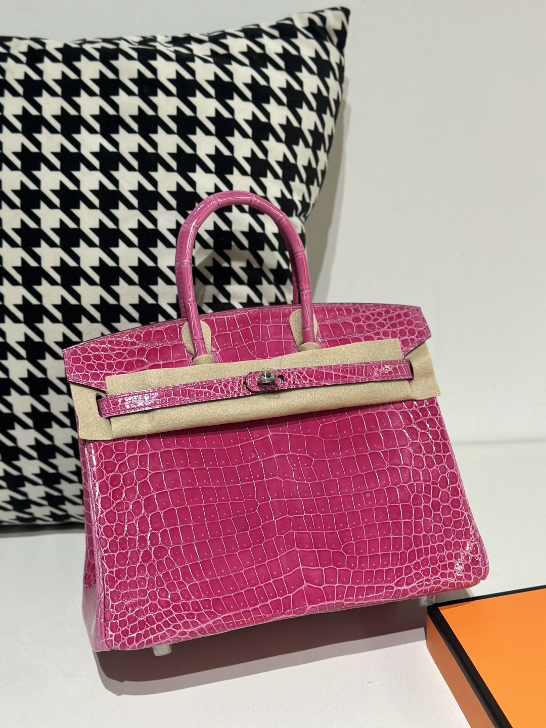 Crocodile Leather Mexican Pink 25cm Glossy Silver Hardware Top Handle Tote Bag WCB129 image 2
