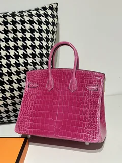 Crocodile Leather Mexican Pink 25cm Glossy Silver Hardware Top Handle Tote Bag WCB129 image 3