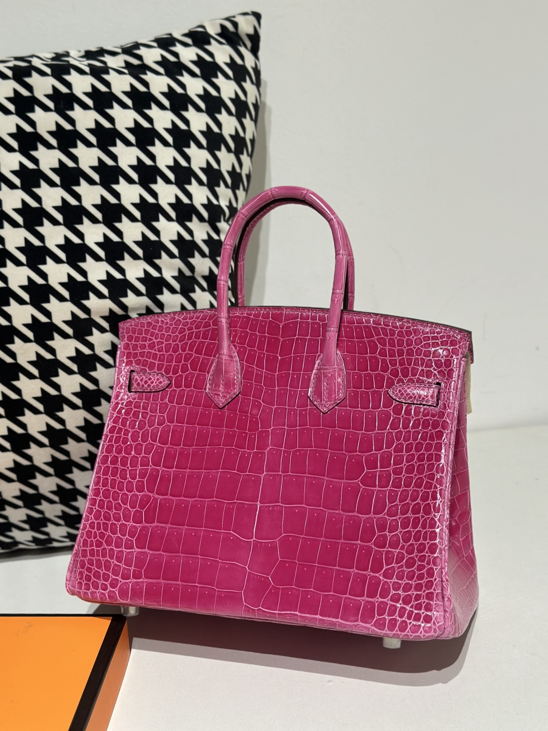 Crocodile Leather Mexican Pink 25cm Glossy Silver Hardware Top Handle Tote Bag WCB129 image 3