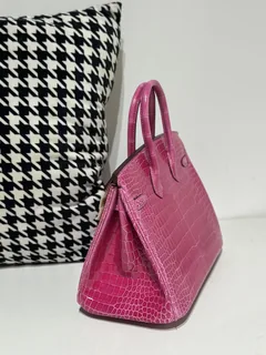 Crocodile Leather Mexican Pink 25cm Glossy Silver Hardware Top Handle Tote Bag WCB129 image 4