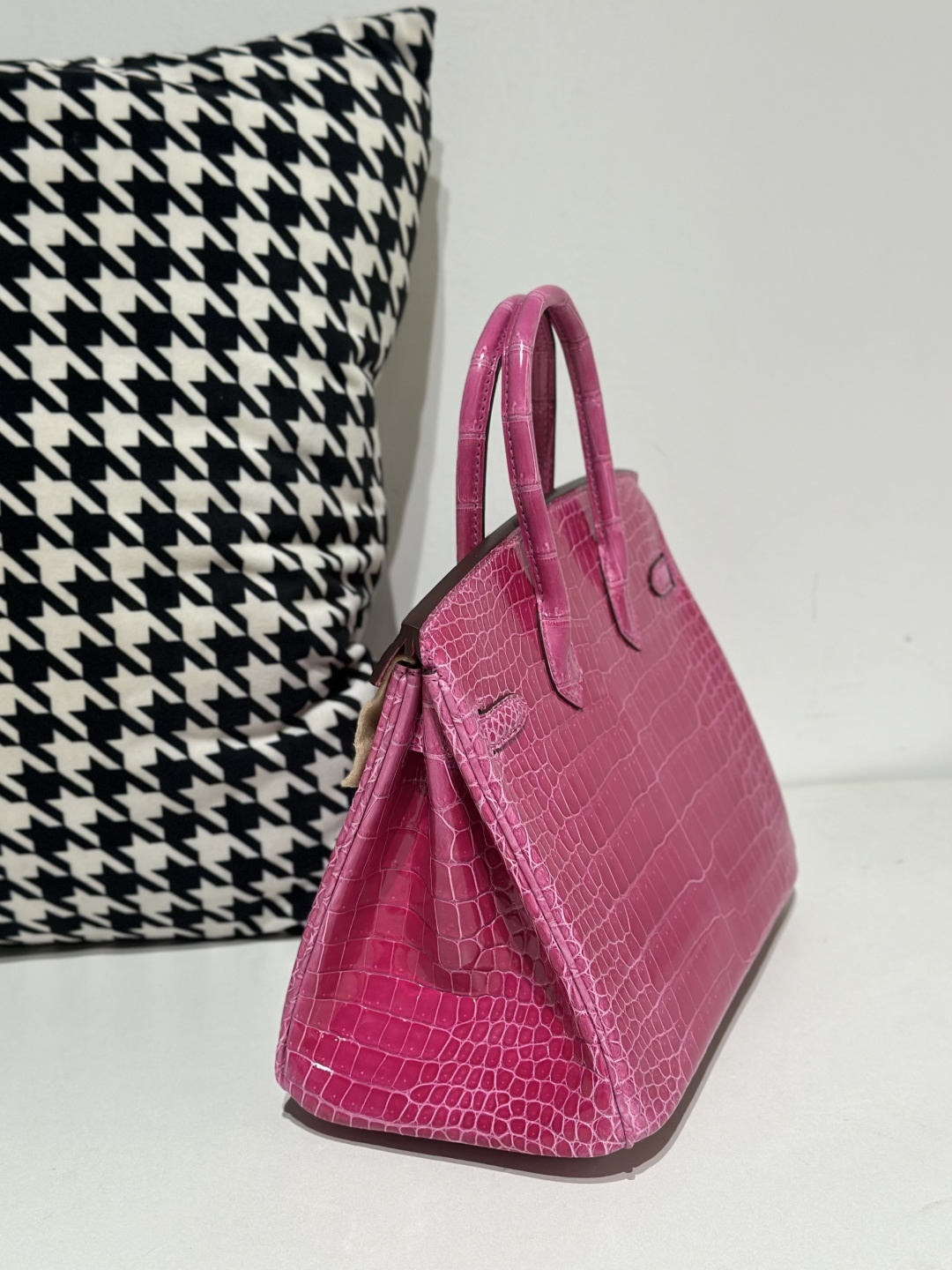 Crocodile Leather Mexican Pink 25cm Glossy Silver Hardware Top Handle Tote Bag WCB129 image 4