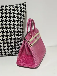 Crocodile Leather Mexican Pink 25cm Glossy Silver Hardware Top Handle Tote Bag WCB129 image 5