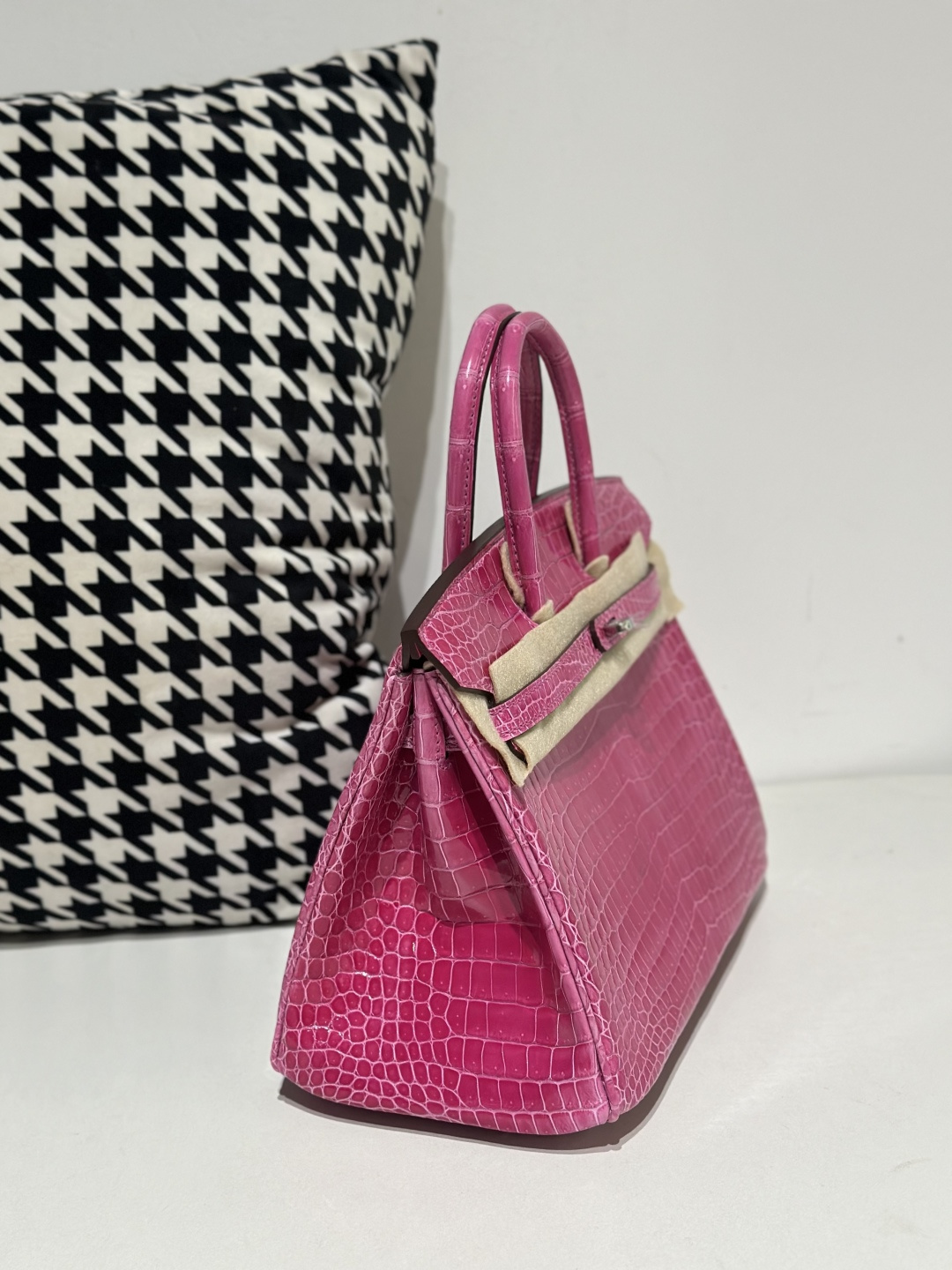 Crocodile Leather Mexican Pink 25cm Glossy Silver Hardware Top Handle Tote Bag WCB129 image 5
