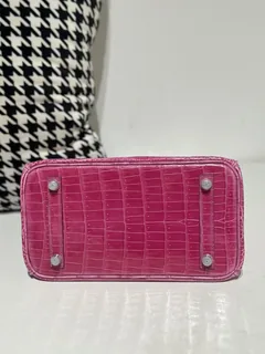 Crocodile Leather Mexican Pink 25cm Glossy Silver Hardware Top Handle Tote Bag WCB129 image 6