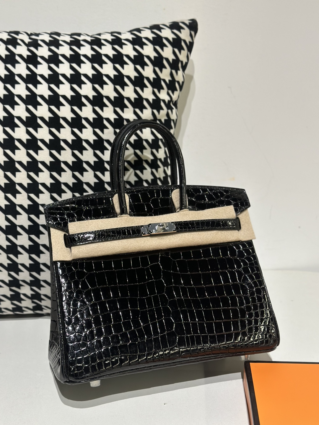 Crocodile Leather Black 25cm Glossy Silver Hardware Top Handle Tote Bag WCB130 photo 2