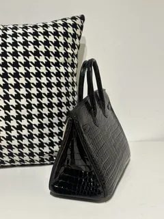 Crocodile Leather Black 25cm Glossy Silver Hardware Top Handle Tote Bag WCB130 image 4