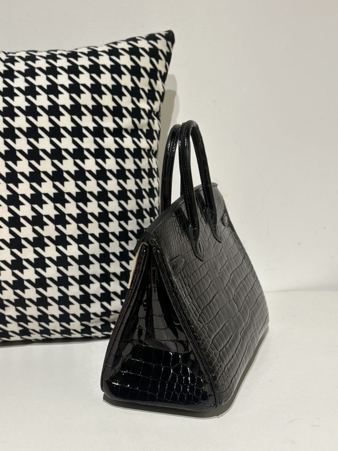 Crocodile Leather Black 25cm Glossy Silver Hardware Top Handle Tote Bag WCB130 photo 4