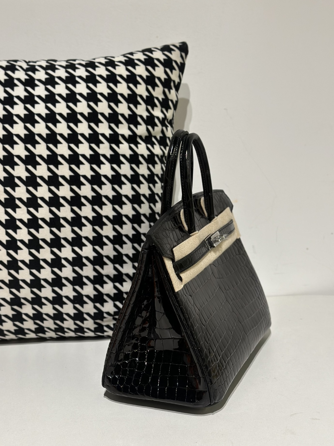 Crocodile Leather Black 25cm Glossy Silver Hardware Top Handle Tote Bag WCB130 photo 5