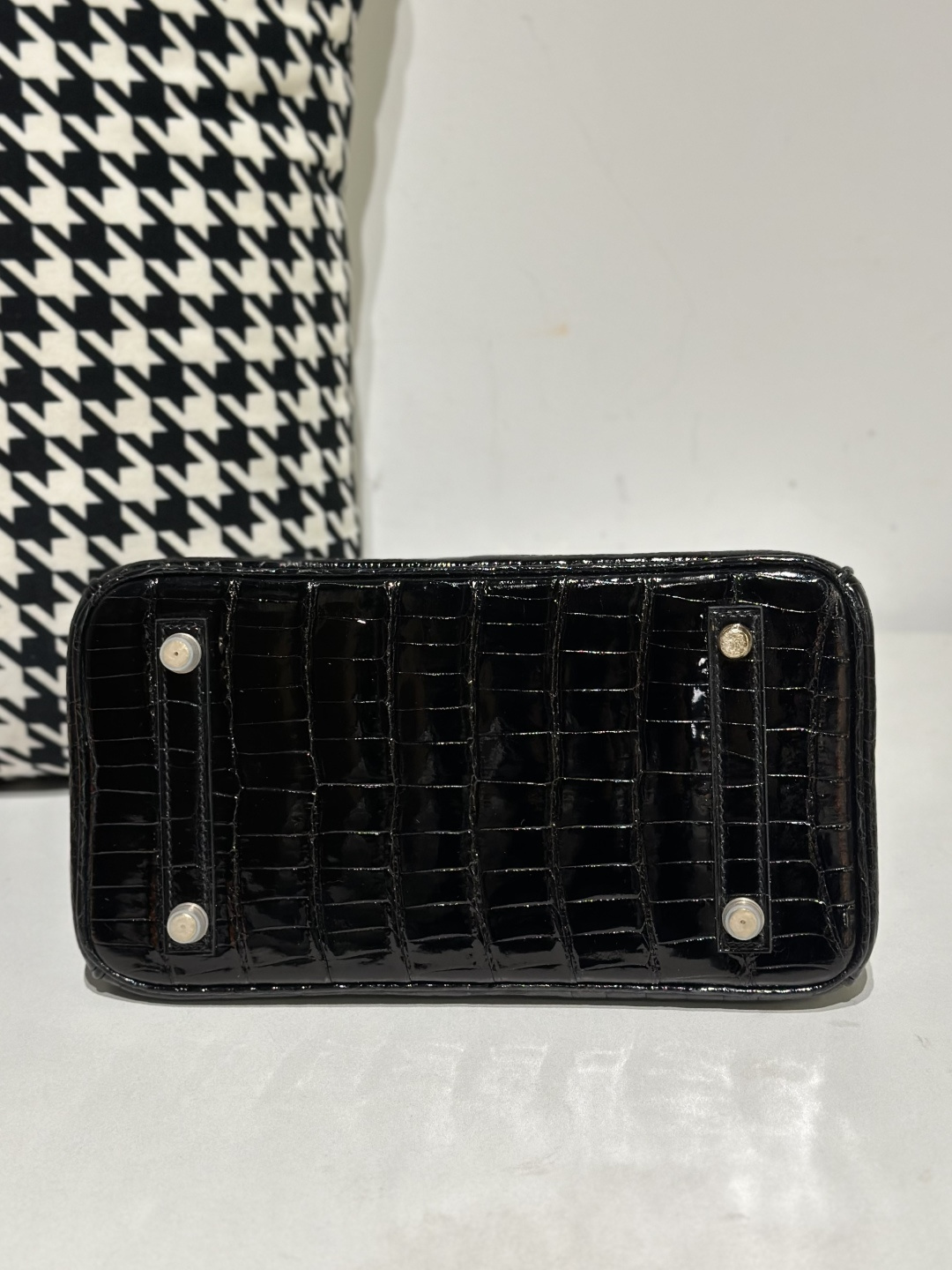 Crocodile Leather Black 25cm Glossy Gold Hardware Top Handle Tote Bag WCB131 image 6