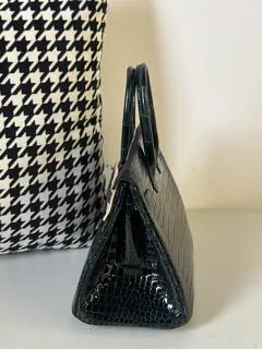 Crocodile Leather Emerald Green 25cm Glossy Silver Hardware Top Handle Tote Bag WCB132 image 4