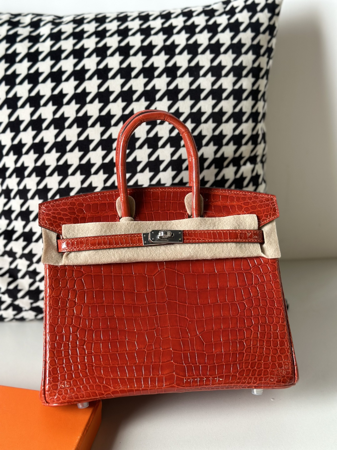 Crocodile Leather Orange 25cm Glossy Silver Hardware Top Handle Tote Bag WCB133 photo 2