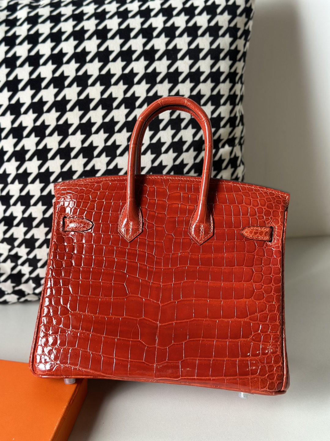 Crocodile Leather Orange 25cm Glossy Silver Hardware Top Handle Tote Bag WCB133 photo 3