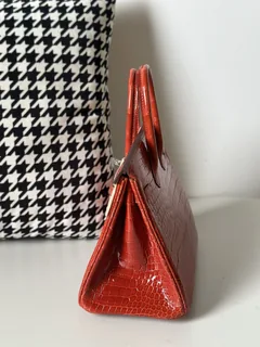 Crocodile Leather Orange 25cm Glossy Silver Hardware Top Handle Tote Bag WCB133 image 4