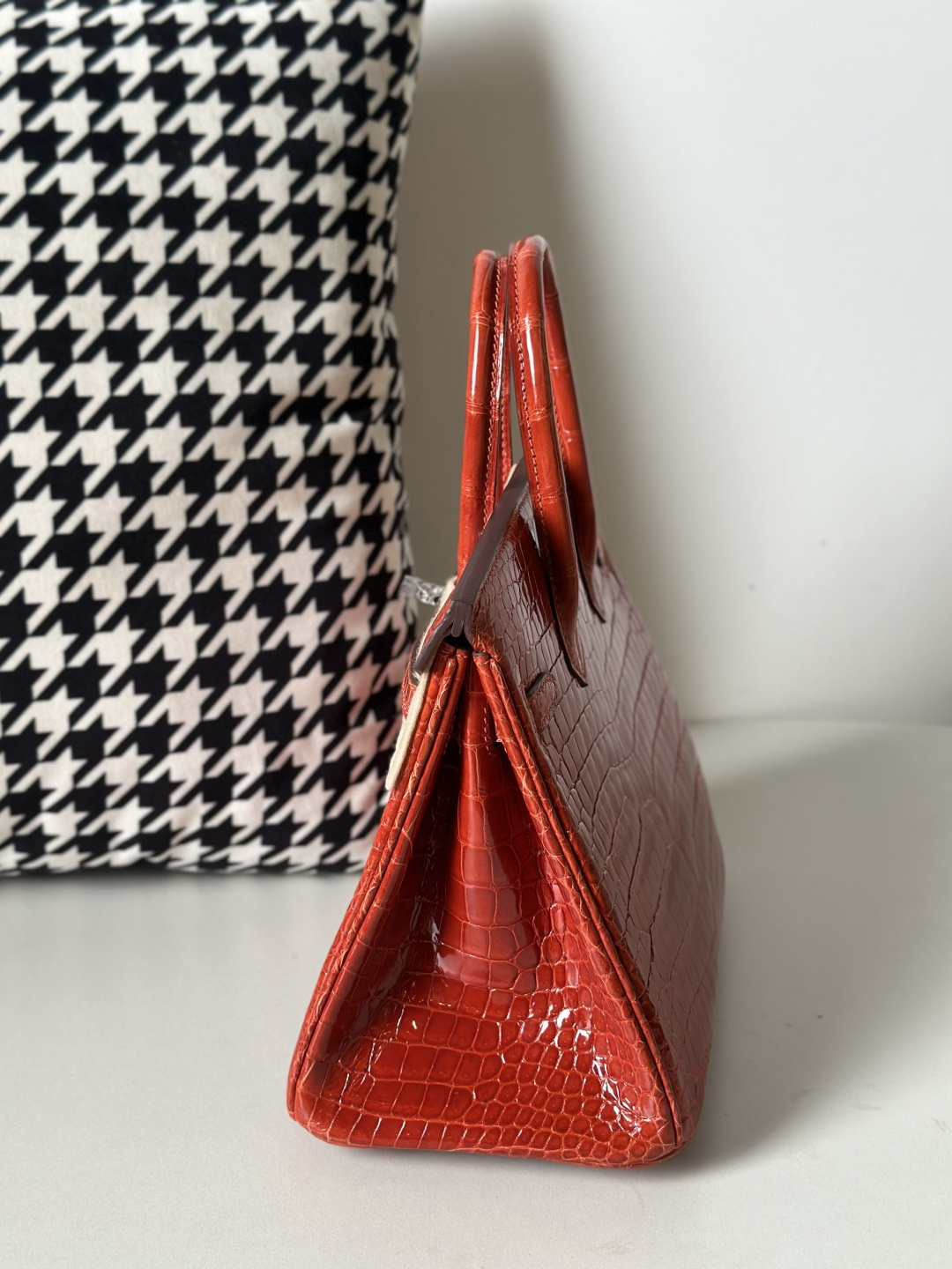 Crocodile Leather Orange 25cm Glossy Silver Hardware Top Handle Tote Bag WCB133 photo 4