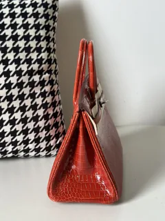 Crocodile Leather Orange 25cm Glossy Silver Hardware Top Handle Tote Bag WCB133 image 5