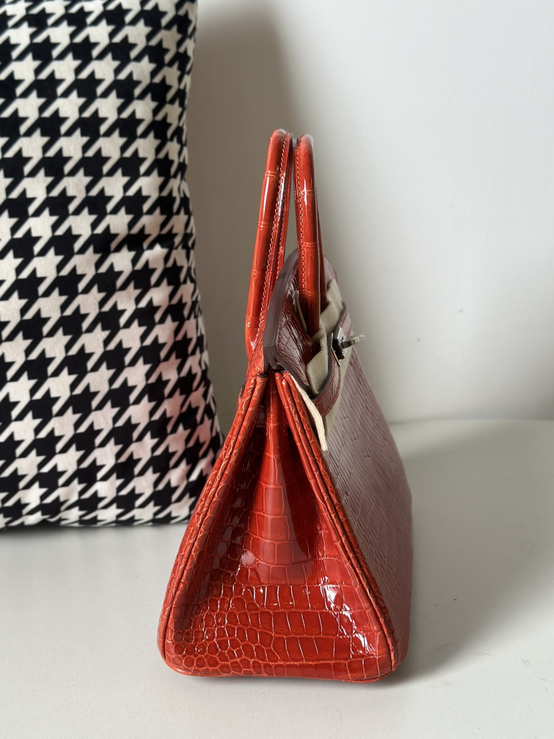 Crocodile Leather Orange 25cm Glossy Silver Hardware Top Handle Tote Bag WCB133 photo 5