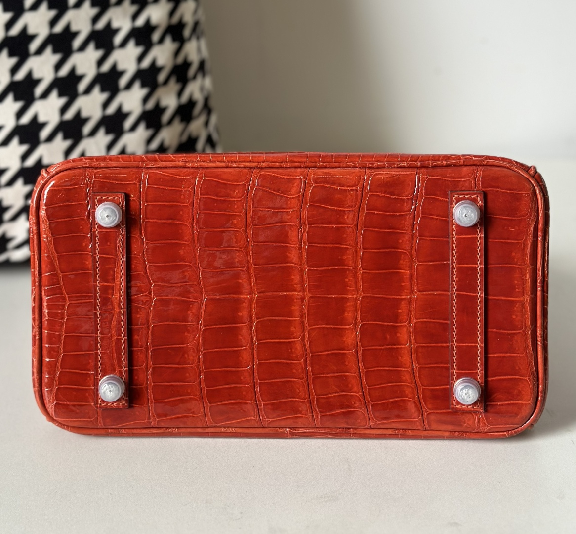 Crocodile Leather Orange 25cm Glossy Silver Hardware Top Handle Tote Bag WCB133 photo 6
