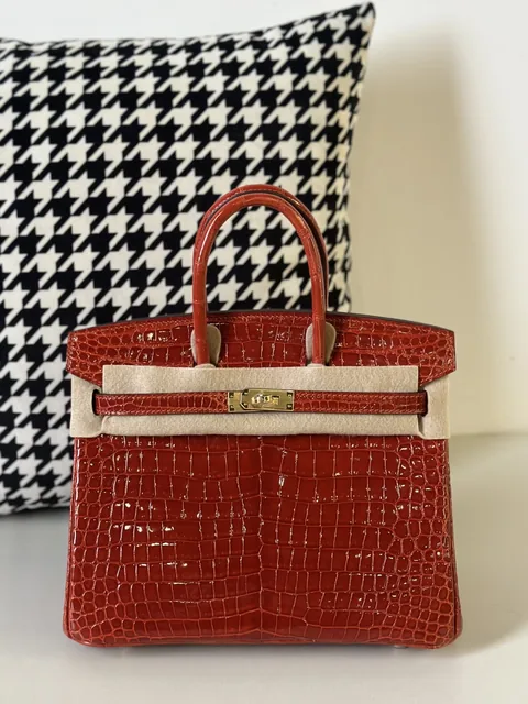 Crocodile Leather Orange 25cm Glossy Gold Hardware Top Handle Tote Bag WCB134