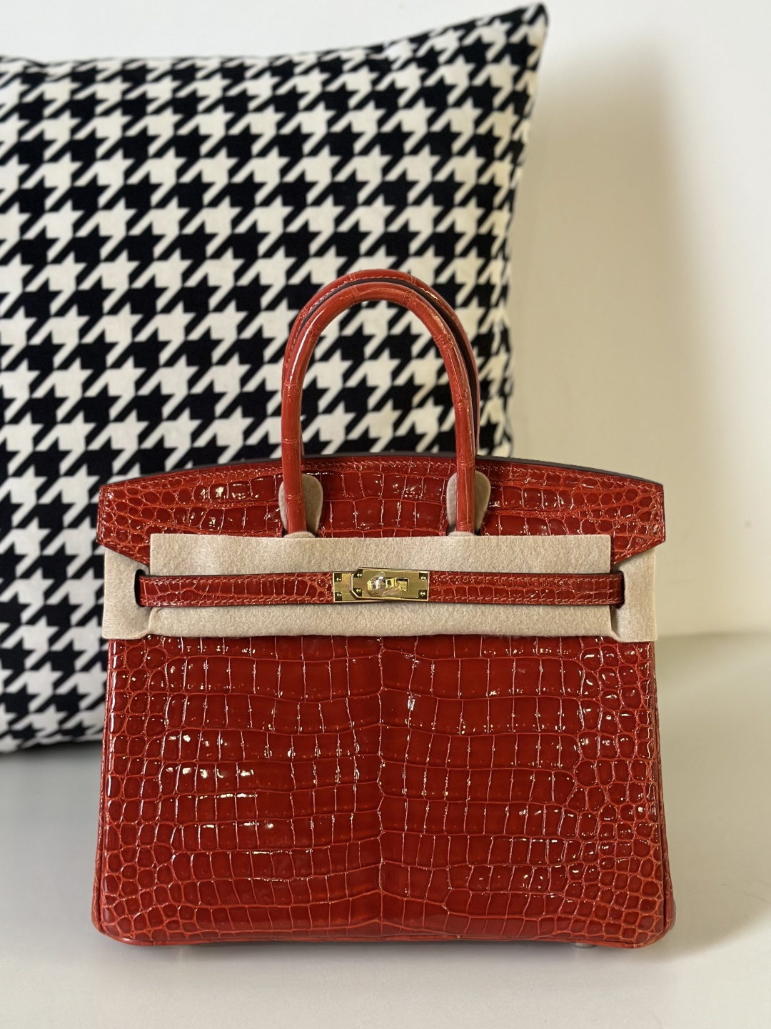 Crocodile Leather Orange 25cm Glossy Gold Hardware Top Handle Tote Bag WCB134