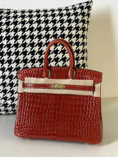 Crocodile Leather Orange 25cm Glossy Gold Hardware Top Handle Tote Bag WCB134 image 2