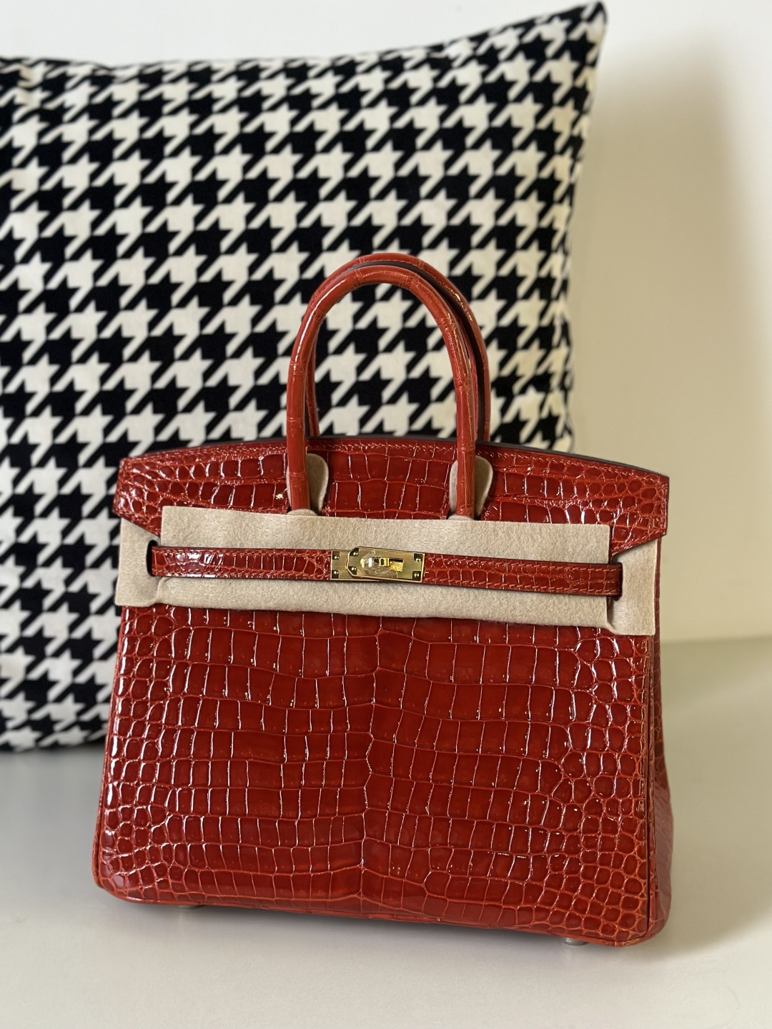 Crocodile Leather Orange 25cm Glossy Gold Hardware Top Handle Tote Bag WCB134 image 2