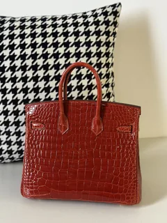Crocodile Leather Orange 25cm Glossy Gold Hardware Top Handle Tote Bag WCB134 image 3