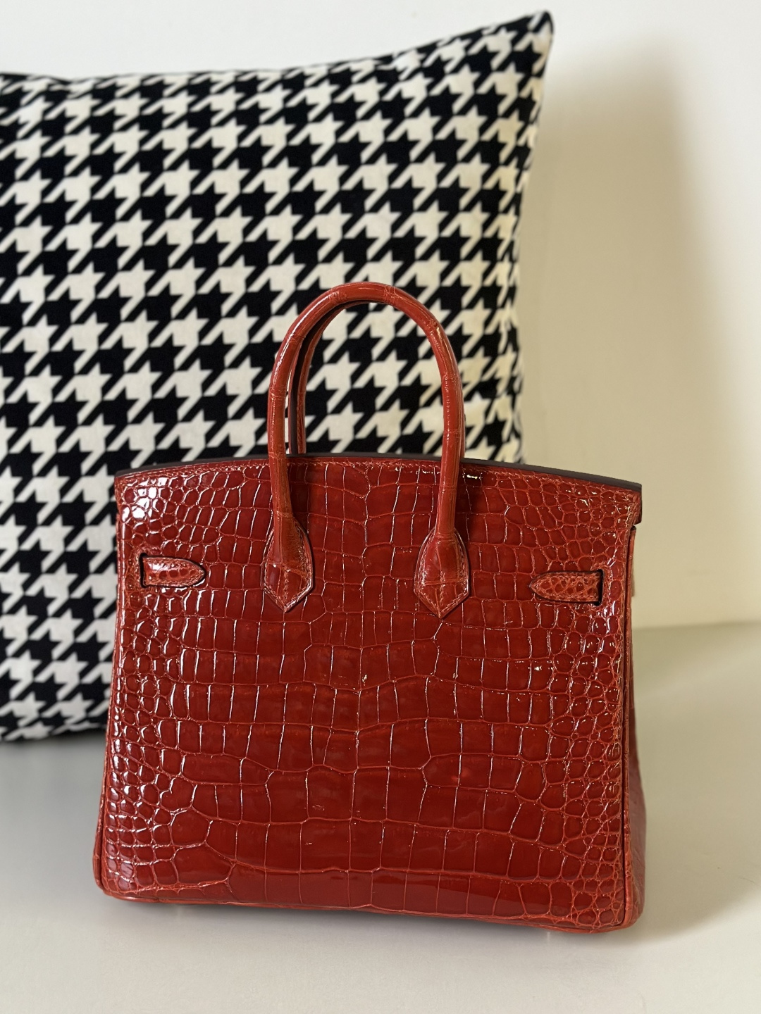 Crocodile Leather Orange 25cm Glossy Gold Hardware Top Handle Tote Bag WCB134 image 3