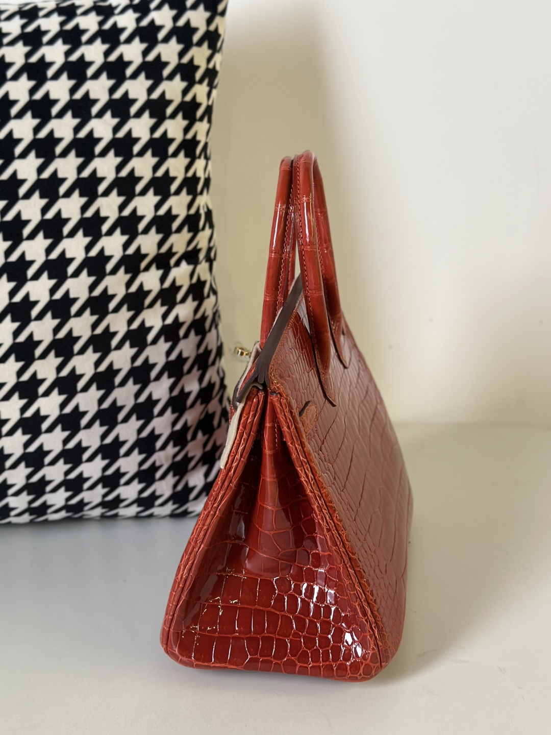 Crocodile Leather Orange 25cm Glossy Gold Hardware Top Handle Tote Bag WCB134 image 4
