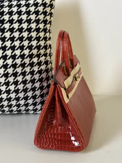 Crocodile Leather Orange 25cm Glossy Gold Hardware Top Handle Tote Bag WCB134 image 5