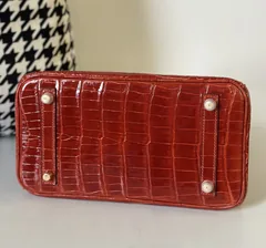 Crocodile Leather Orange 25cm Glossy Gold Hardware Top Handle Tote Bag WCB134 image 6