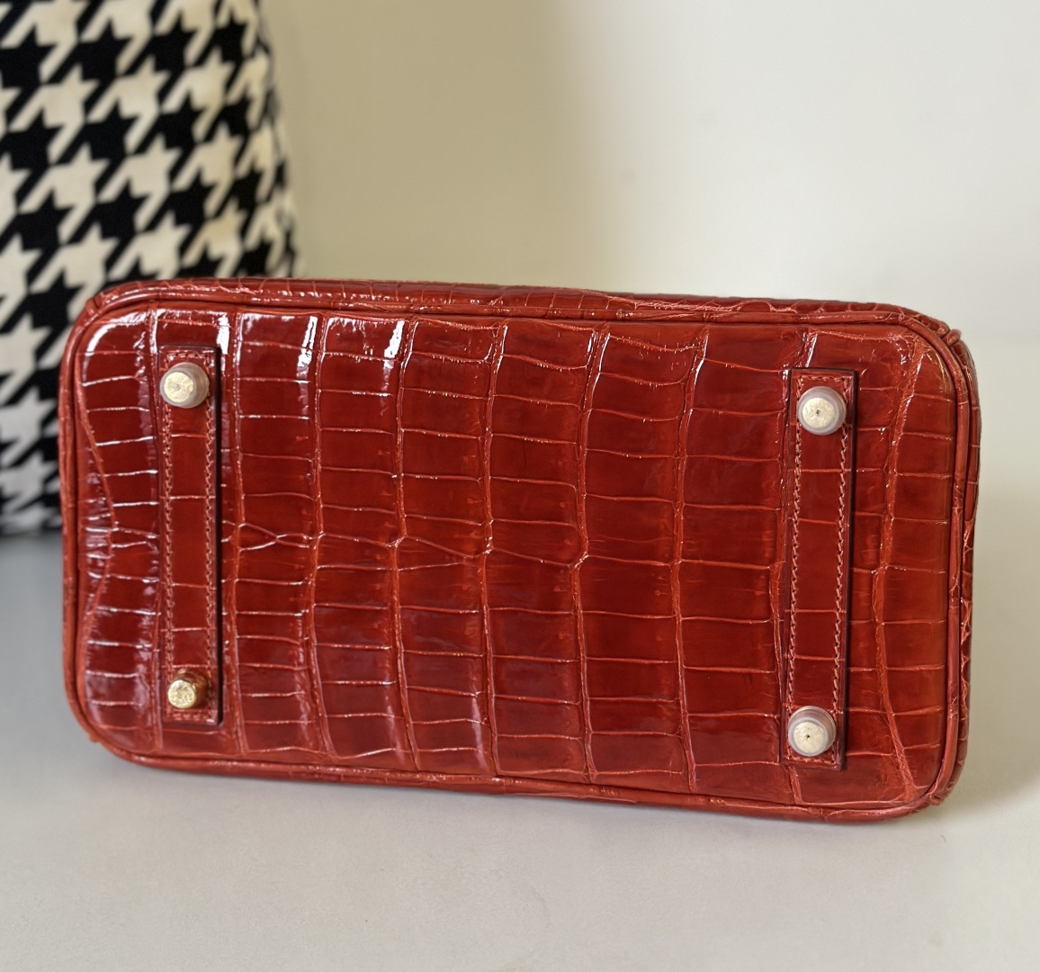 Crocodile Leather Orange 25cm Glossy Gold Hardware Top Handle Tote Bag WCB134 image 6